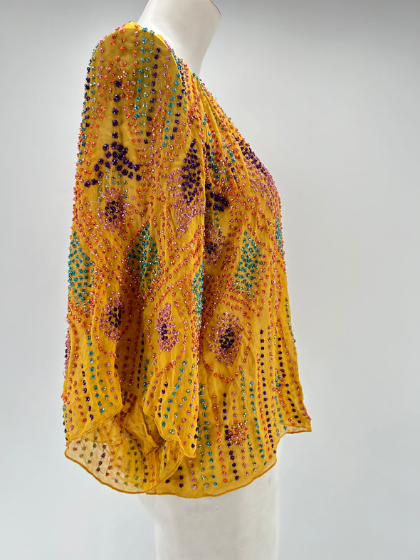 Blouse moutarde avec strass colorés
