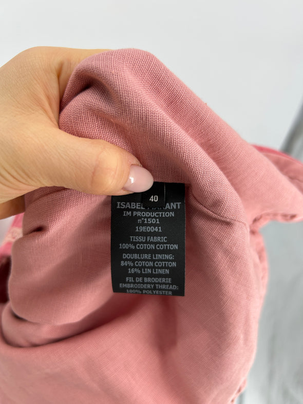 Blouse en velours rose avec broderies