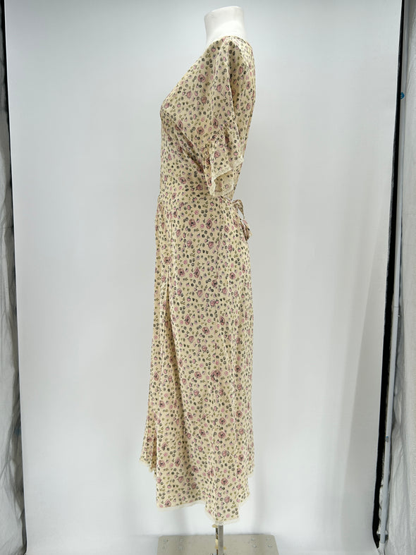 Robe en soie beige imprimée