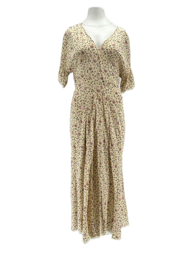 Robe en soie beige imprimée