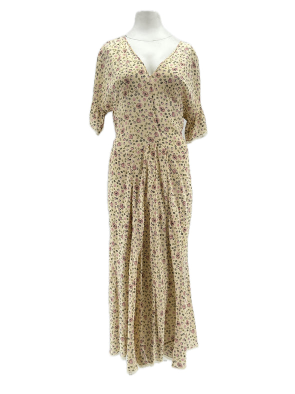 Robe en soie beige imprimée
