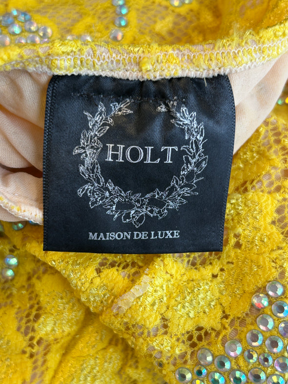 Robe longue jaune à strass