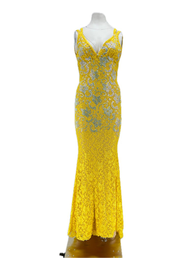 Robe longue jaune à strass