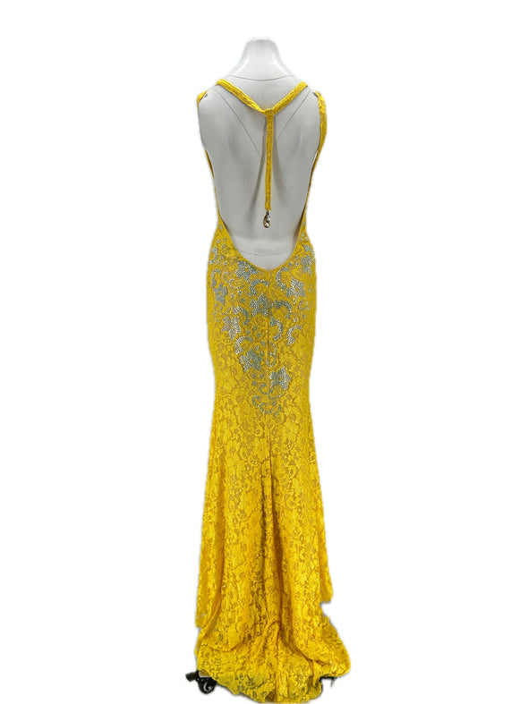 Robe longue jaune à strass