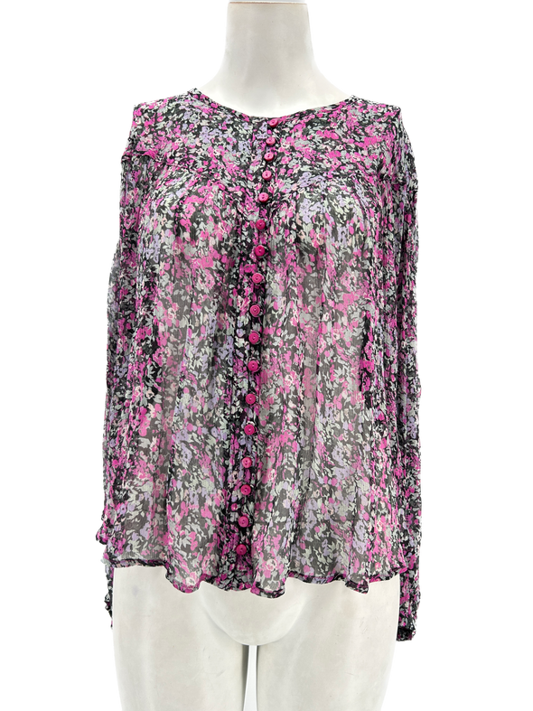 Blouse violette avec imprimés floraux