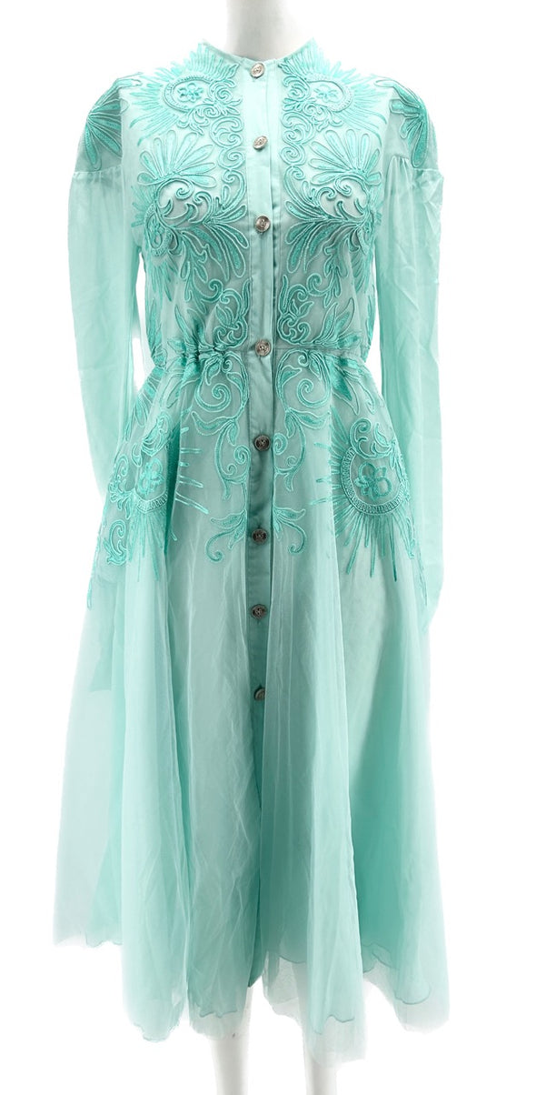 Robe longue turquoise brodée