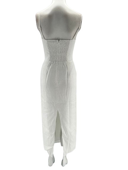 Robe longue blanche à bretelles en lin