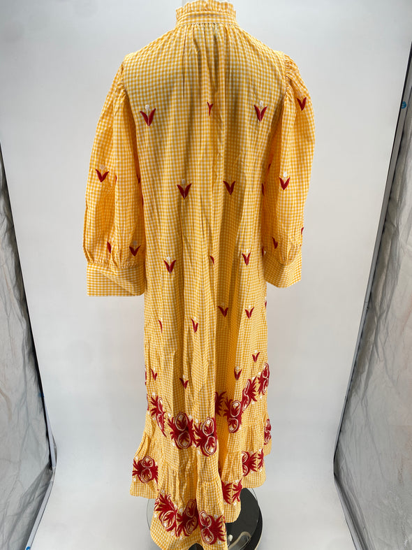 Robe jaune et  blanche à carreaux