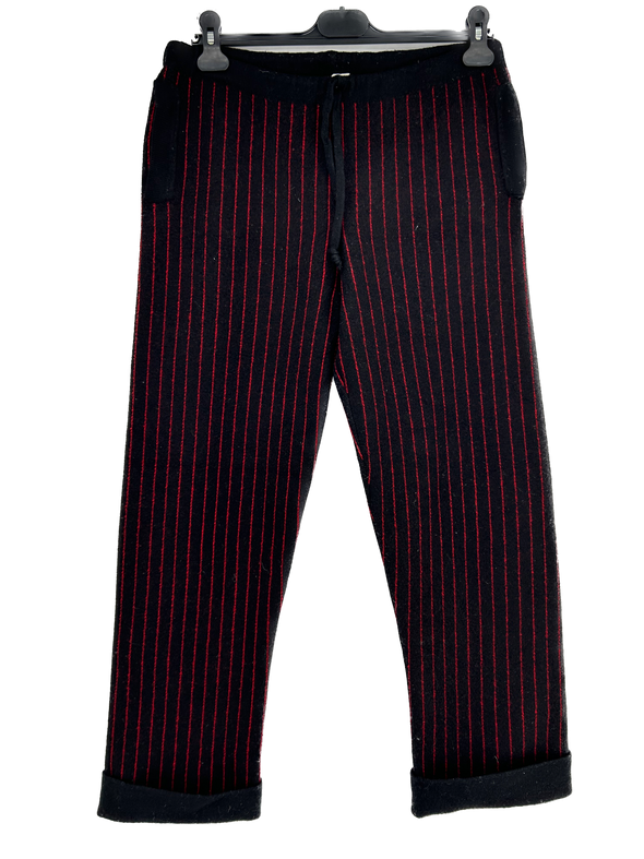 Pantalon en laine à rayures rouges