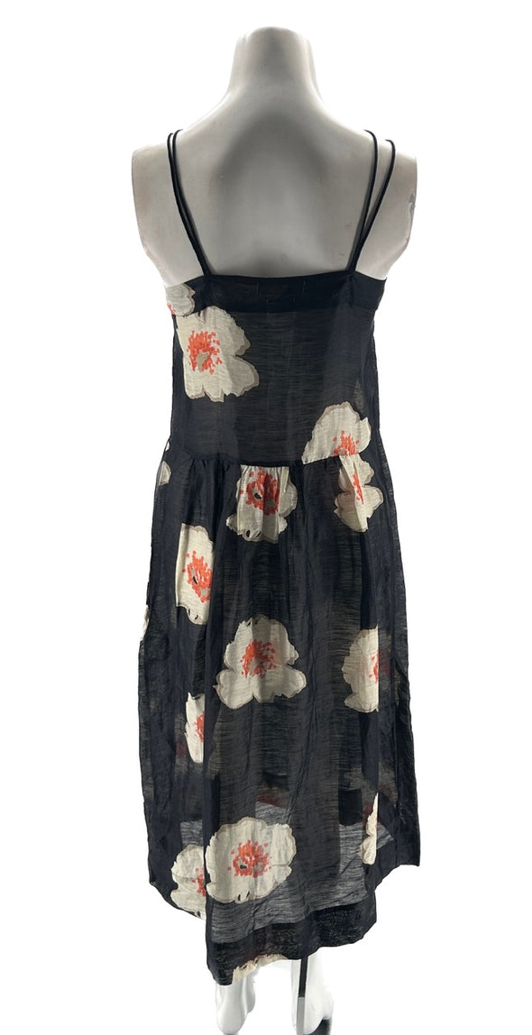 Robe noire à imprimé floral en lin