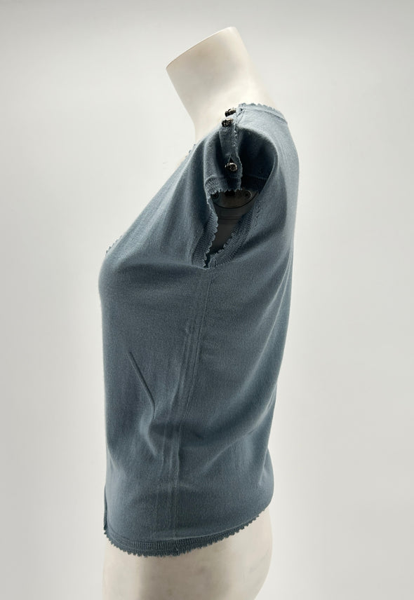 T-shirt bleu en cachemire à détails tête de mort