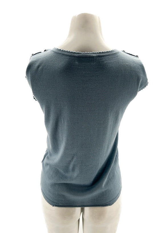 T-shirt bleu en cachemire à détails tête de mort