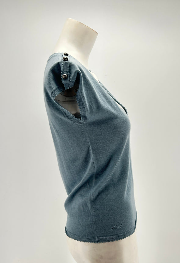 T-shirt bleu en cachemire à détails tête de mort