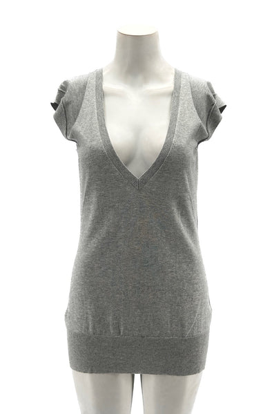 T-shirt long gris à col V