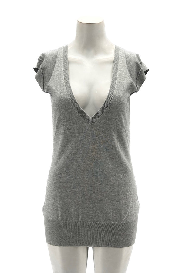 T-shirt long gris à col V