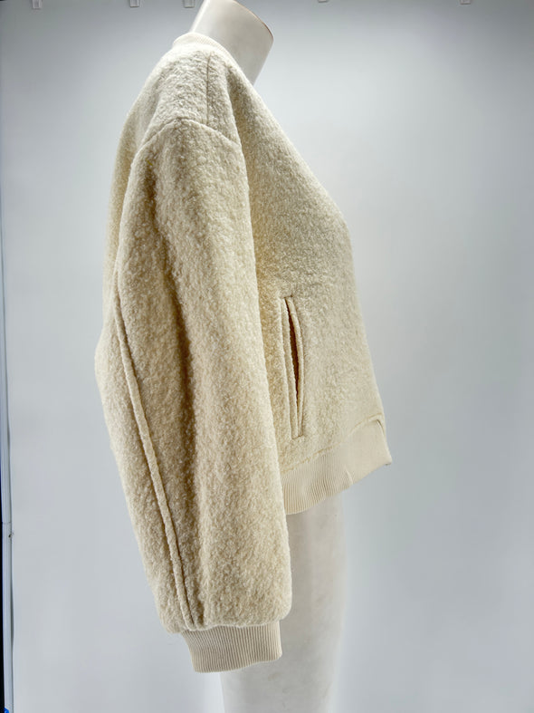 Bomber en laine blanc cassé
