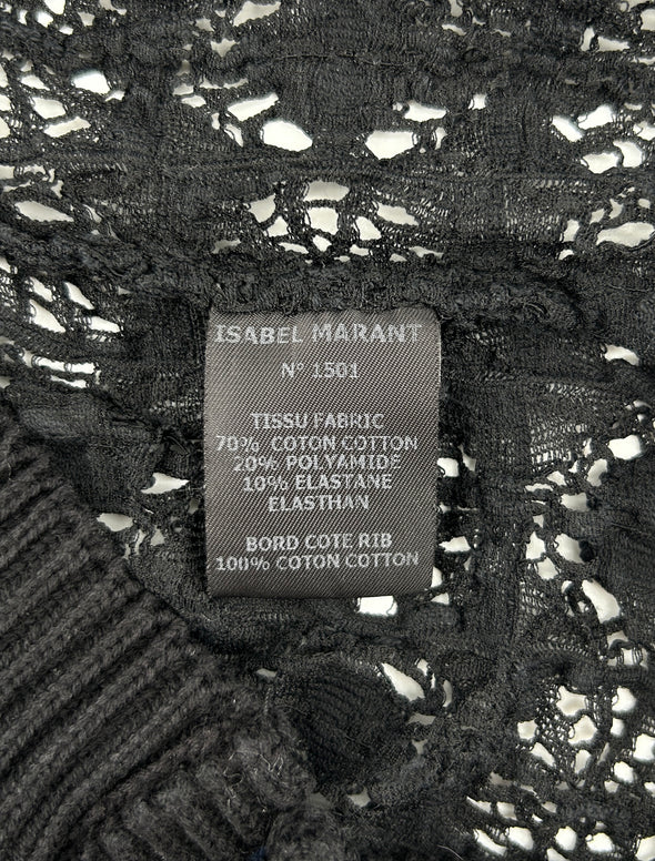 Blouse noire à dentelle et crochet ajouré