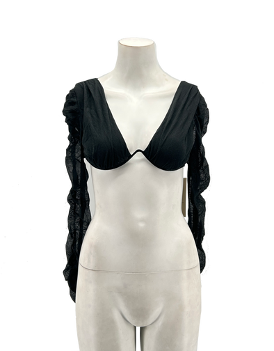 Crop top noir à manches longues "Evangeline"