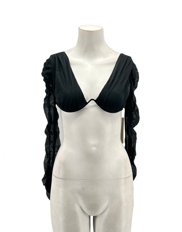 Crop top noir à manches longues "Evangeline"