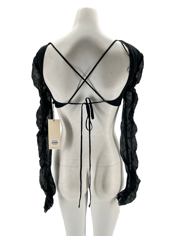 Crop top noir à manches longues "Evangeline"