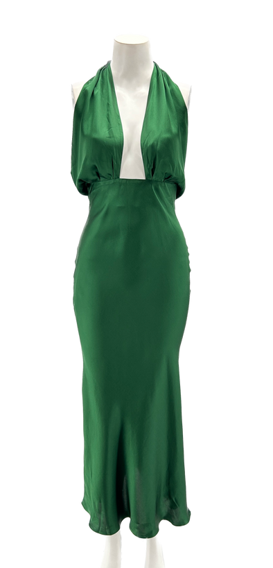 Robe longue verte en soie