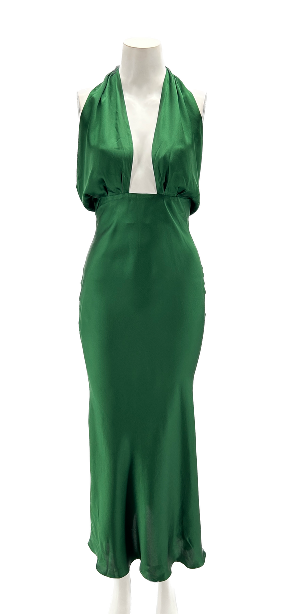 Robe longue verte en soie