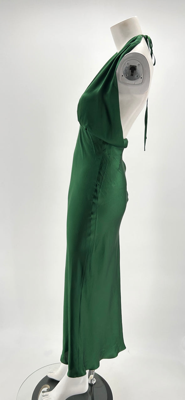 Robe longue verte en soie