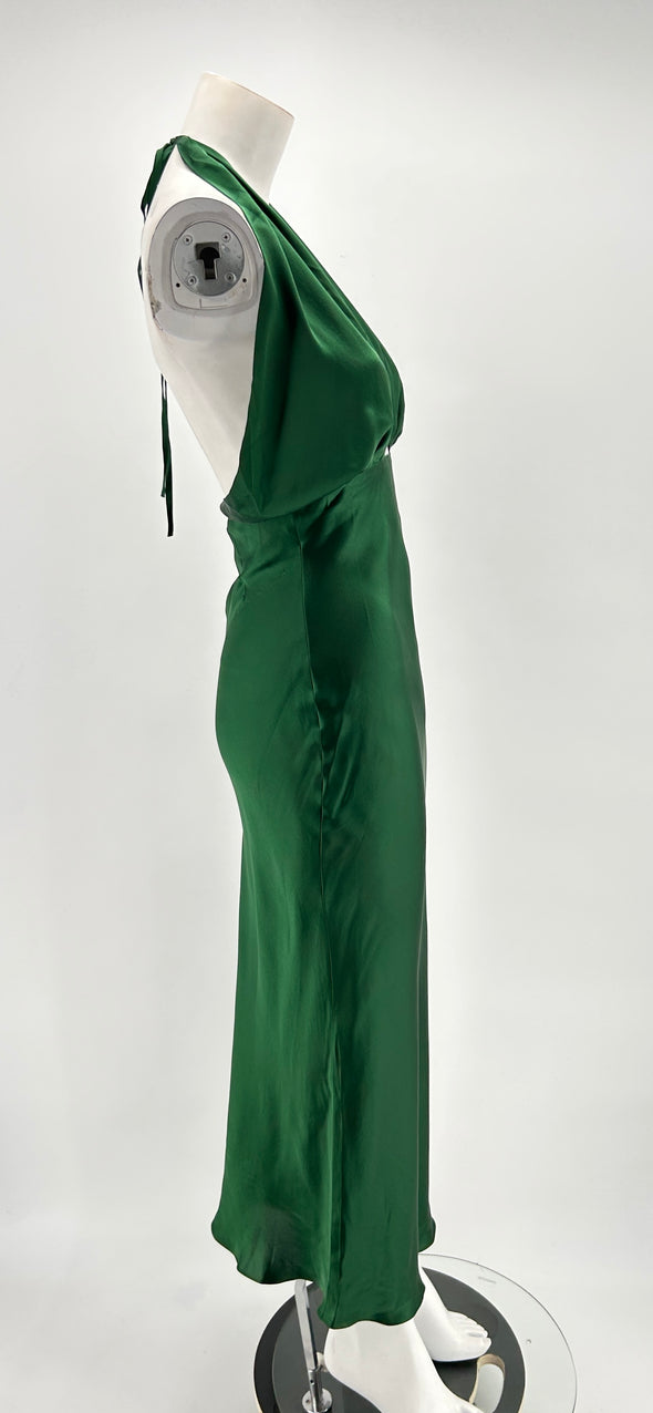 Robe longue verte en soie