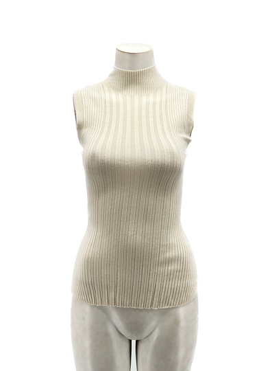 Col roulé beige sans manches en laine