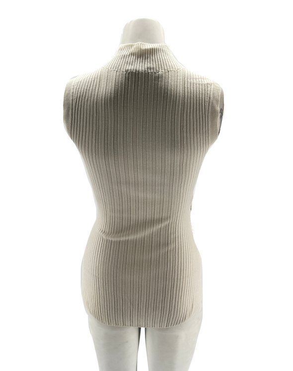 Col roulé beige sans manches en laine
