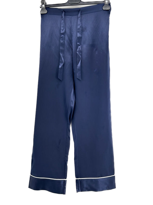 Pantalon fluide bleu marine en soie