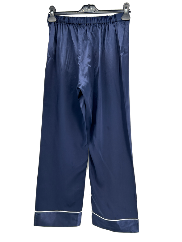 Pantalon fluide bleu marine en soie