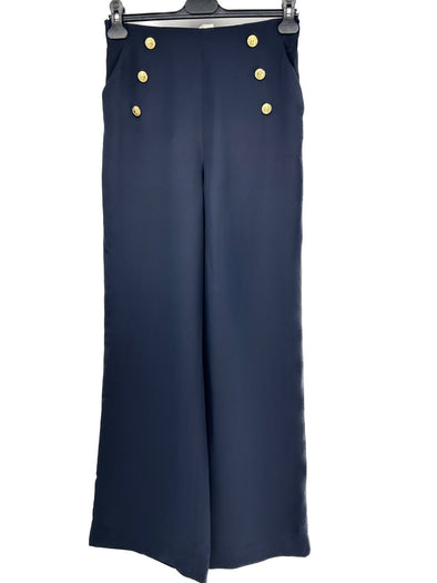 Pantalon large bleu marine en soie