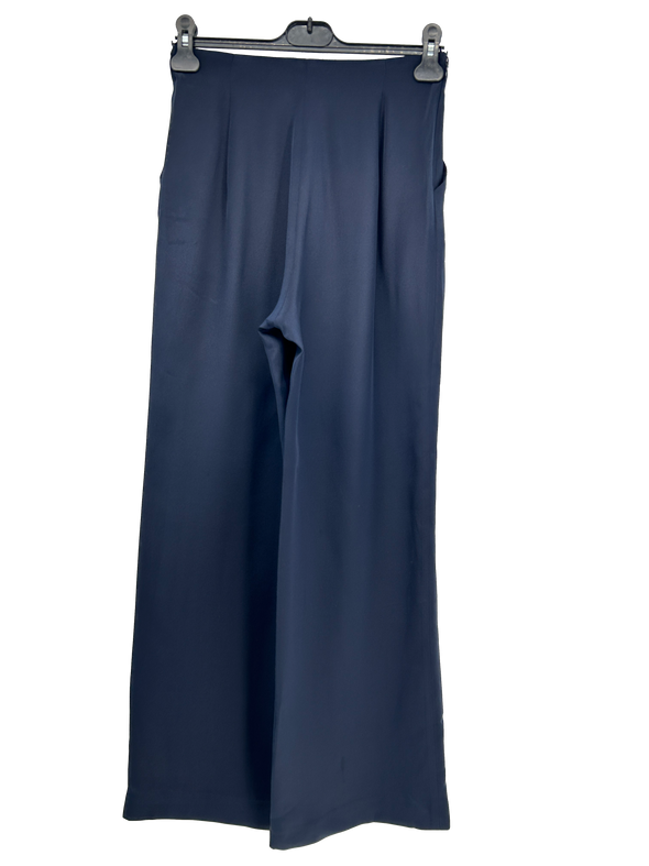 Pantalon large bleu marine en soie