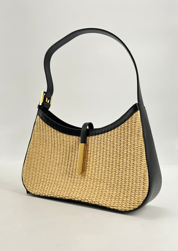 Sac à bandoulière en raphia et en cuir "The Tokyo"