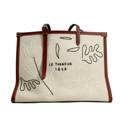 Sac cabas brodé en cuir semi-végétal et en toile
