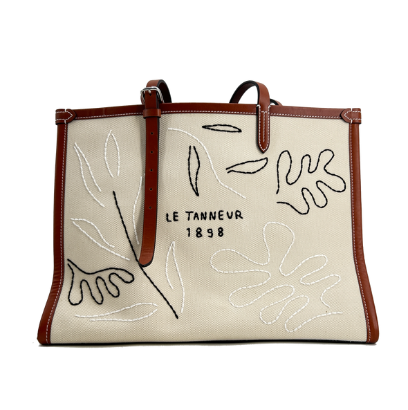 Sac cabas brodé en cuir semi-végétal et en toile