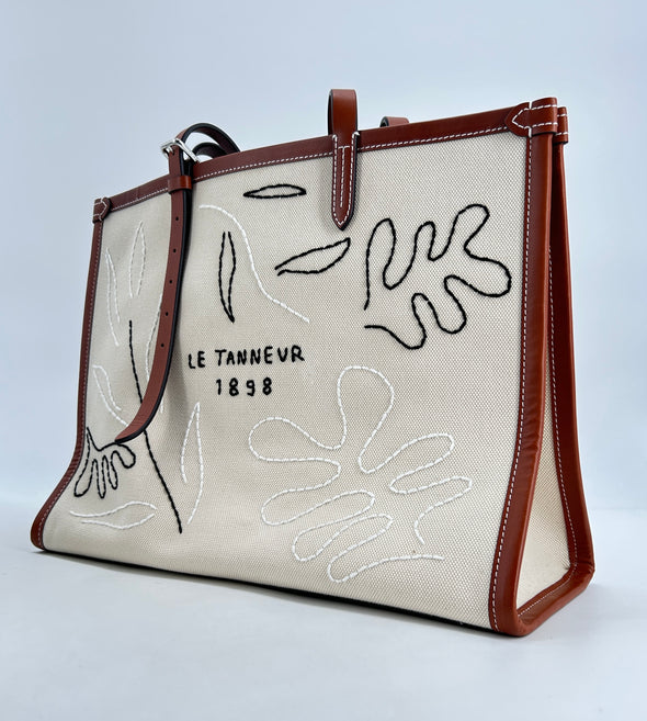 Sac cabas brodé en cuir semi-végétal et en toile