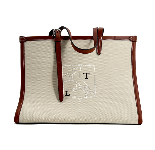 Sac cabas brodé en cuir semi-végétal et en toile