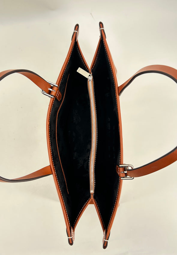 Sac cabas brodé en cuir semi-végétal et en toile