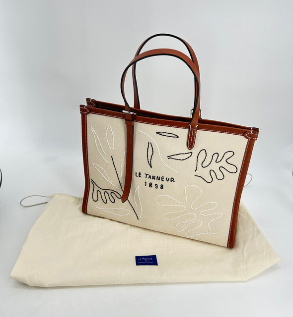 Sac cabas brodé en cuir semi-végétal et en toile