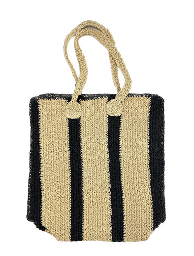 Sac cabas en paille à rayures noires