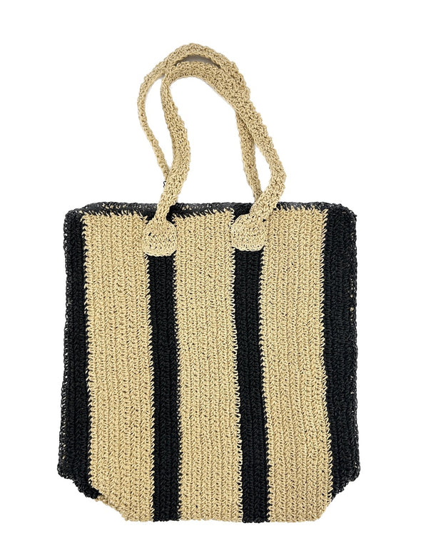 Sac cabas en paille à rayures noires