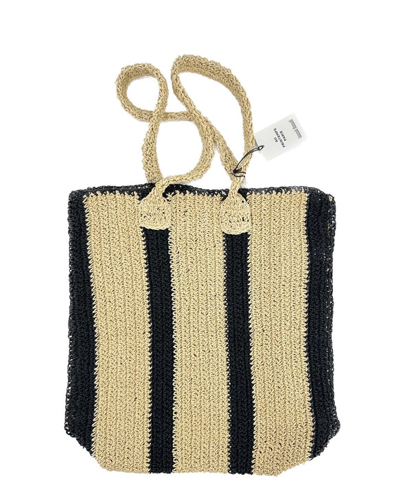 Sac cabas en paille à rayures noires