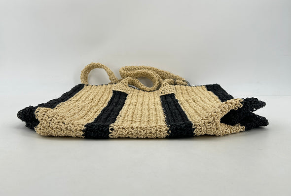 Sac cabas en paille à rayures noires