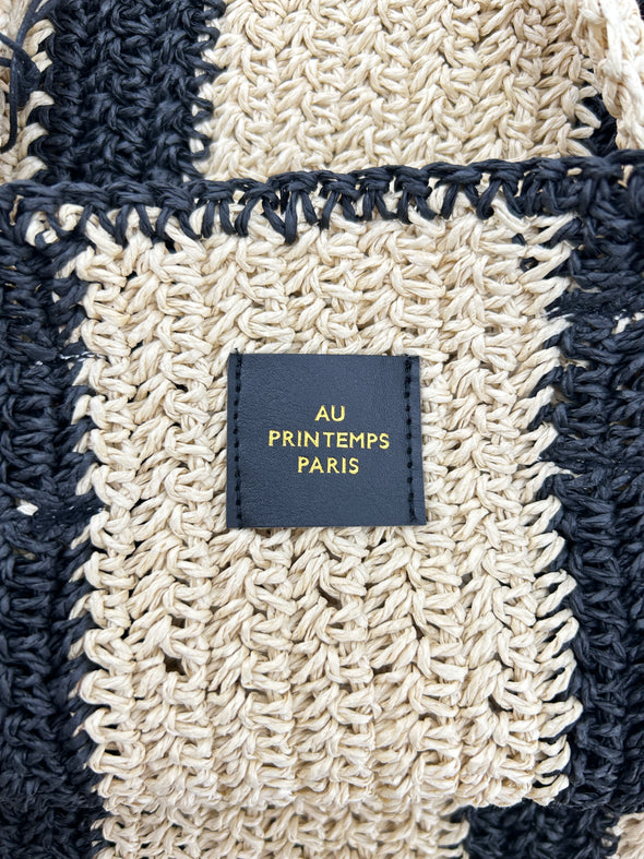Sac cabas en paille à rayures noires
