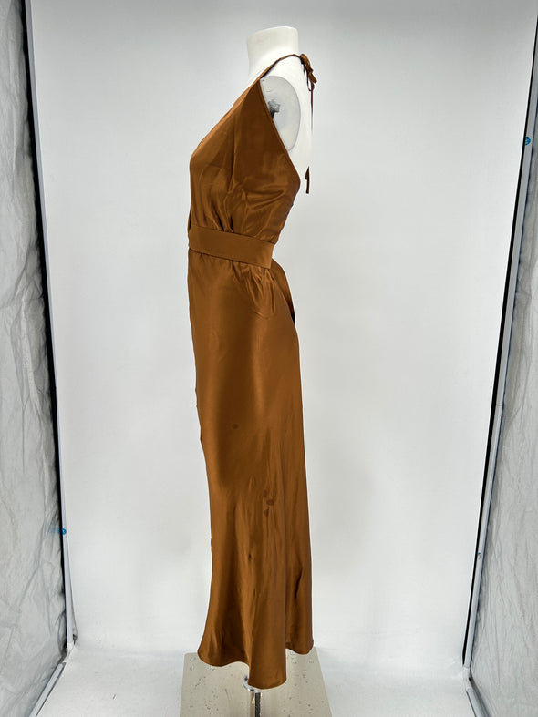 Robe satinée marron