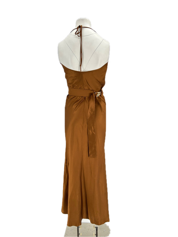 Robe satinée marron