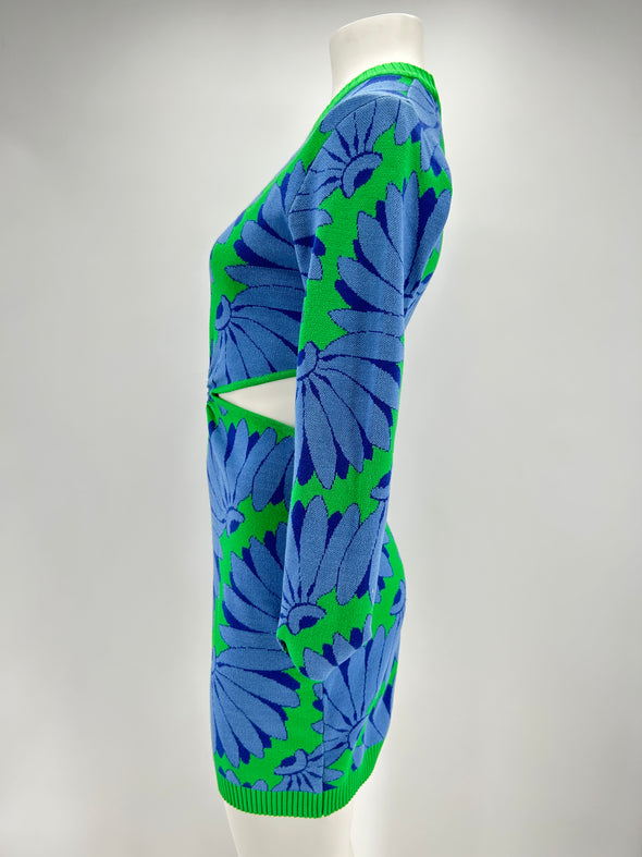 Robe en maille verte et bleue