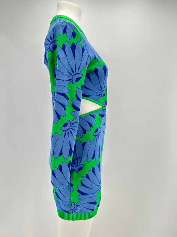 Robe en maille verte et bleue